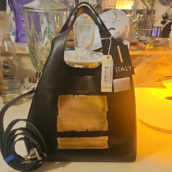 Lia Numa Handbags - Lia Numa Black and Gold Satchel